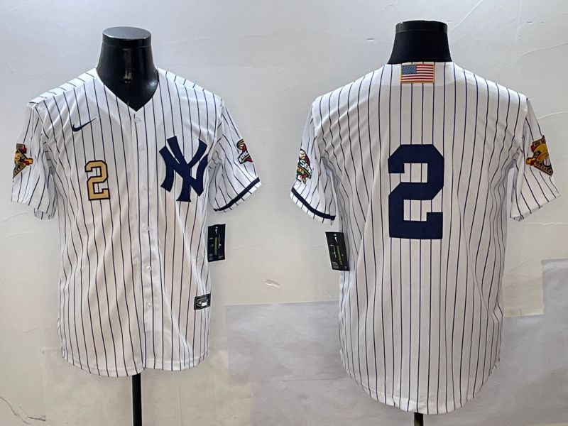 Men New York Yankees #2 No Name White Stripe Throwback Game 2025 Nike MLB Jersey style 4->new york yankees->MLB Jersey